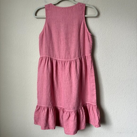 Boho Linen V-Neck Pink Mini Dress Beachy Boho Lagenlook Natural Summer - Picture 6 of 8